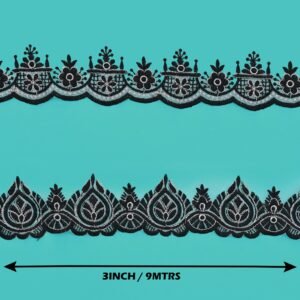 Black Embro Wide 3422 Designer Organza Lace Trim
